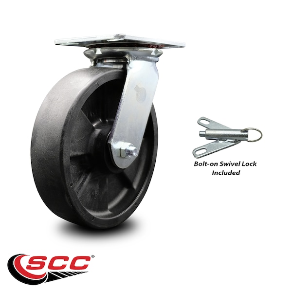 8 Inch Heavy Duty Glass Filled Nylon Caster with Ball Bearing and Swivel Lock